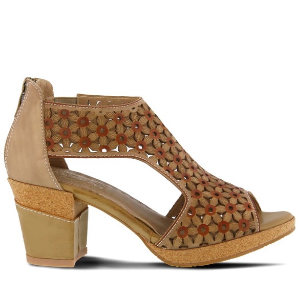 Spring Step Shoes - L’artiste by Spring Step Hibiskus Heeled Sandal EU 41 US 9.5 Tan Floral Leather
